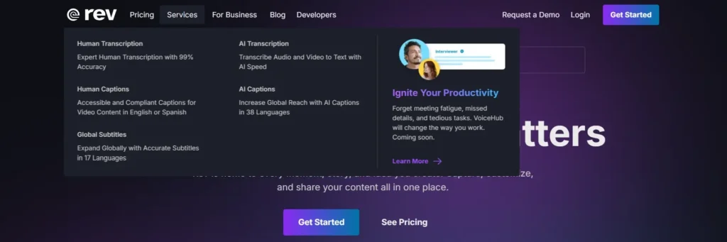 rev software for transcribe service