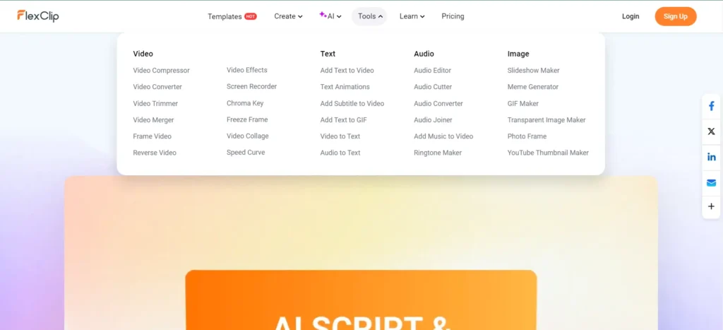 FlexClip’s editing interface showing various templates